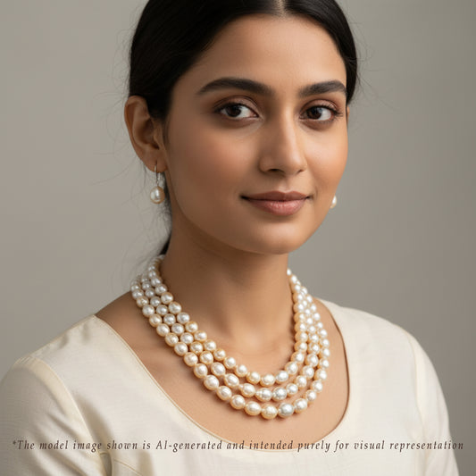 12.0-13.0mm Cream Drop Ringed South Sea Pearl Necklace Set - A Quality