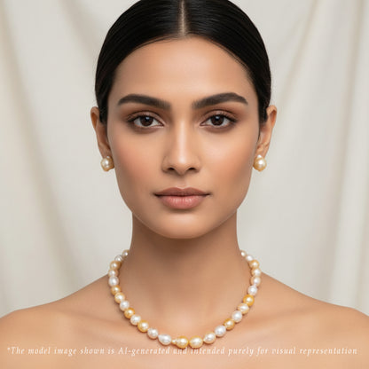 14.0-15.0mm Cream Baroque Ringed South Sea Pearl Necklace Set - A Quality