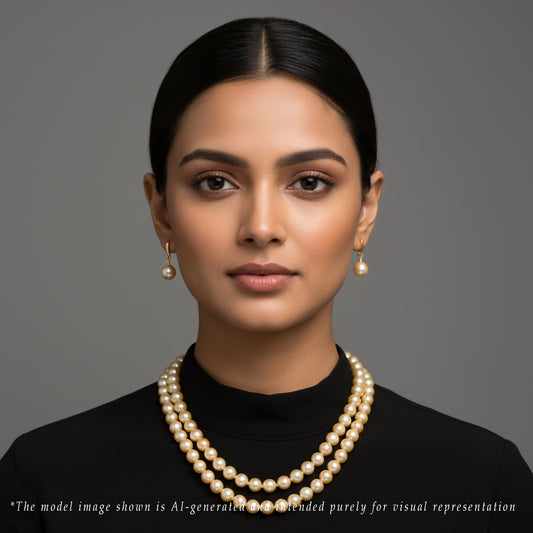 8.0-9.0mm Golden Near Round Ringed South Sea Pearl Necklace Set - A Quality