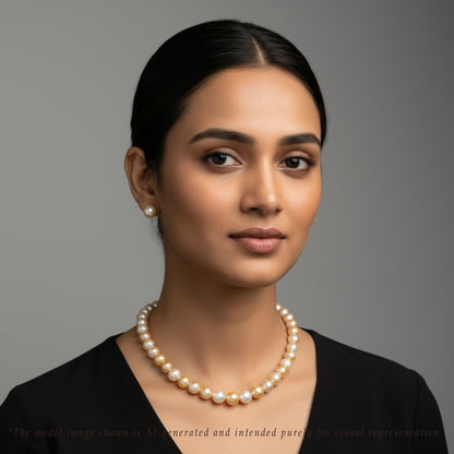13.0-14.0mm Golden Near Round South Sea Pearl Necklace Set - AA Quality