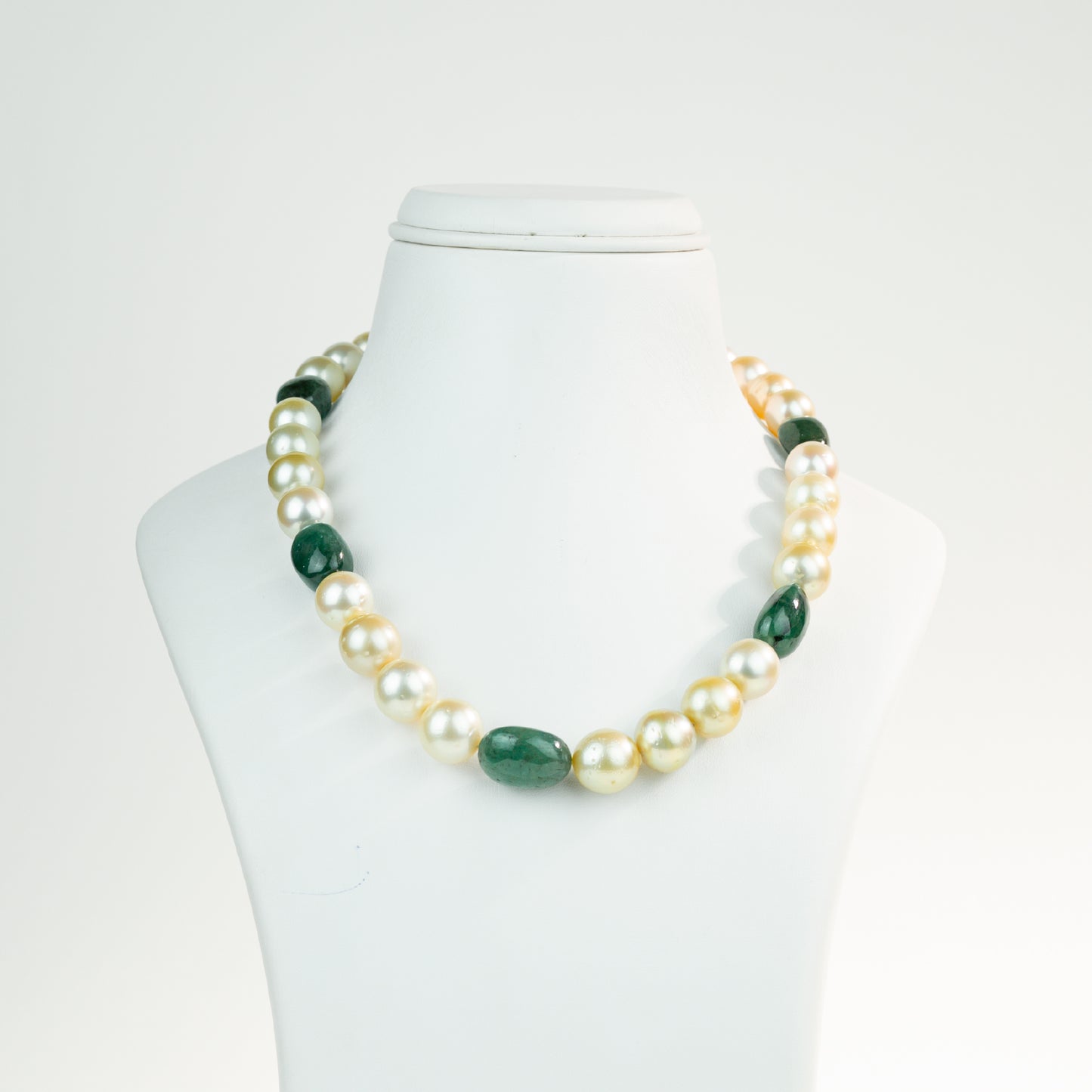 Natural Emerald Beads and 11.0-12.0mm Golden Near Round South Sea Pearl Necklace Set - AA Quality