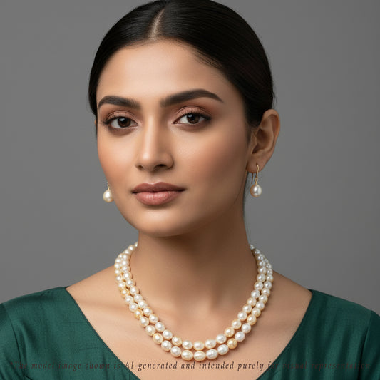 10.0-11.0mm Golden Drop Ringed South Sea Pearl Necklace Set - A Quality