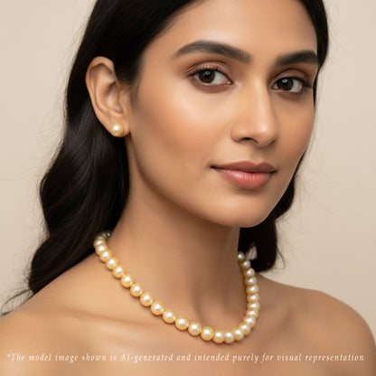 8.0-13.0mm Golden Round South Sea Pearls Necklace Set - AAA Quality