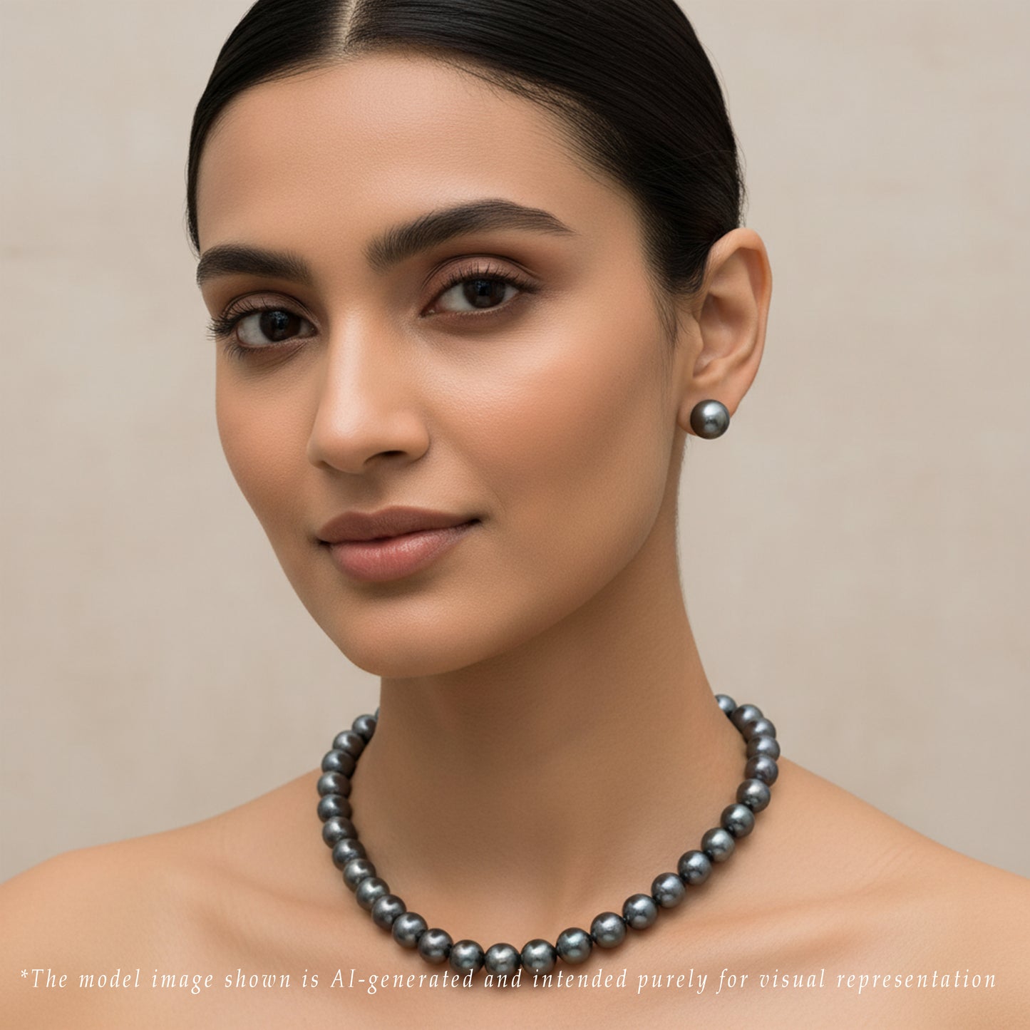 12.0-13.0mm Round Black Tahitian Saltwater Pearl Necklace Set - AA Quality