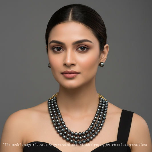 8.0-11.5mm Grading Black Round Tahitian Saltwater Pearl Necklace Set-AAA Quality