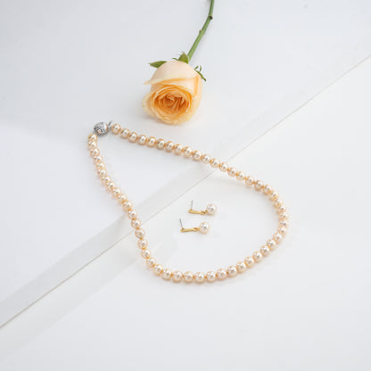 7.0-8.0mm Golden Round Akoya Saltwater Pearl Necklace Set - AAA Quality