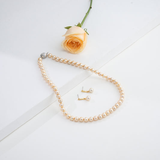 7.0-8.0mm Golden Round Akoya Saltwater Pearl Necklace Set - AAA Quality