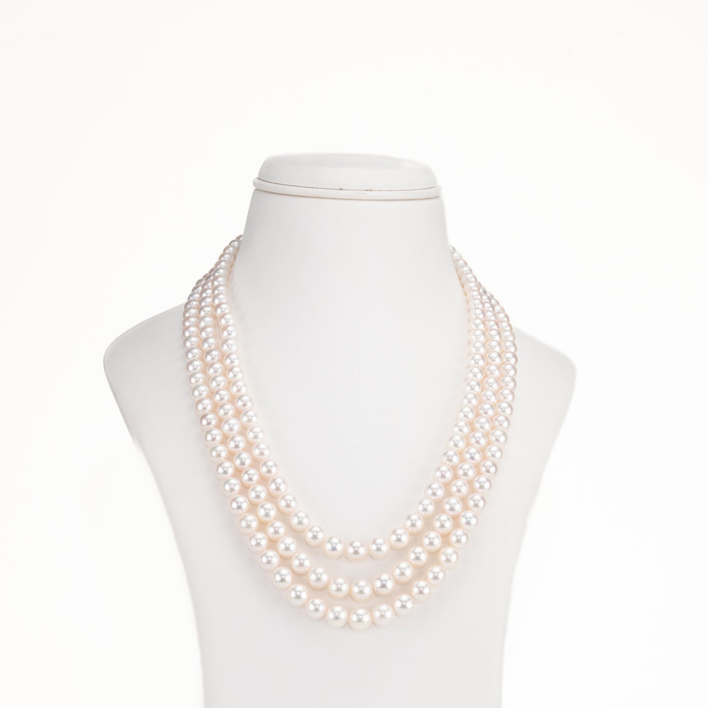 Grading White Round Saltwater Akoya Three-Line Pearl Necklace Set - AAA Quality