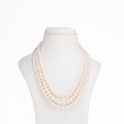 Grading White Round Saltwater Akoya Three-Line Pearl Necklace Set - AAA Quality