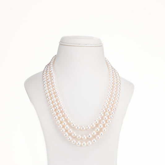 Grading White Round Saltwater Akoya Three-Line Pearl Necklace Set - AAA Quality