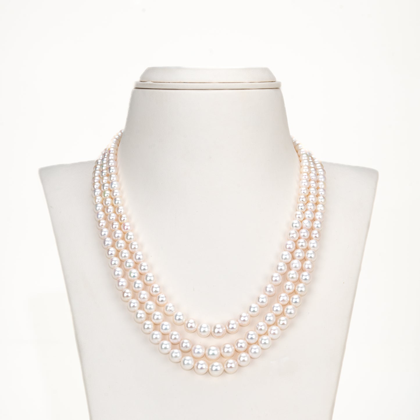 Grading White Round Saltwater Akoya Three-Line Pearl Necklace Set - AAA Quality