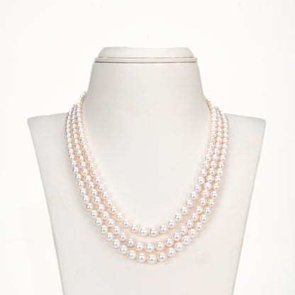 Grading White Round Saltwater Akoya Three-Line Pearl Necklace Set - AAA Quality