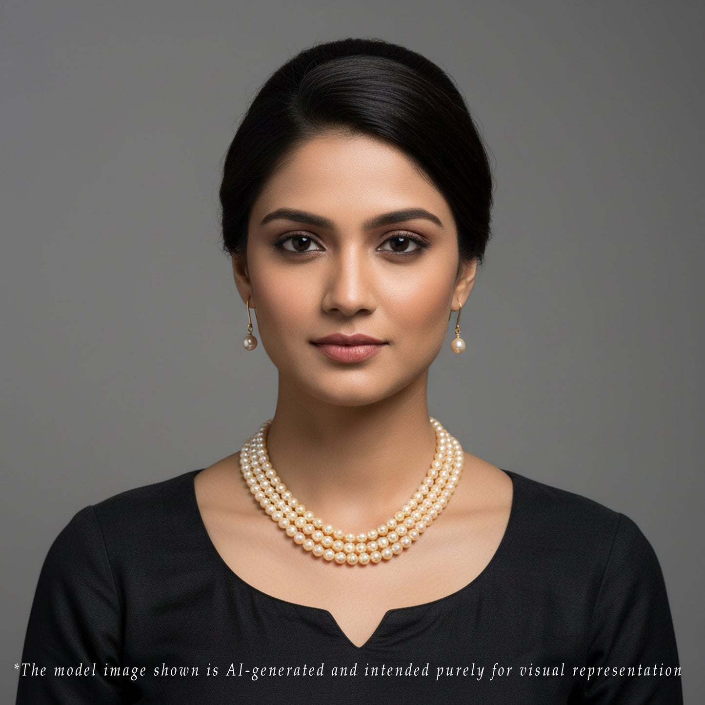 6.0-7.0mm Golden Round Akoya Saltwater Pearls Necklace Set - AA Quality