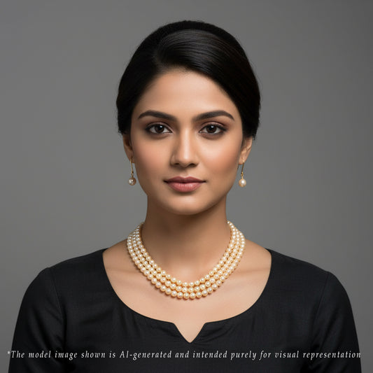 6.0-7.0mm Golden Round Akoya Saltwater Pearls Necklace Set - AA Quality