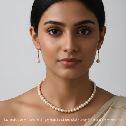 7.0-8.0mm Golden Round Akoya Saltwater Pearl Necklace Set - AAA Quality