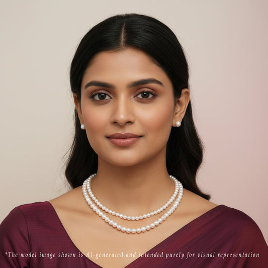 Grading White Round Akoya Saltwater Pearl Necklace Set - AAA Quality