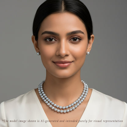 Grey Round Akoya Saltwater Pearls Grading Necklace Set -A Quality