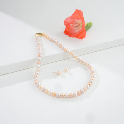 7.0-8.0mm Multicolor Near Round Freshwater Pearl Necklace Set- AA Quality