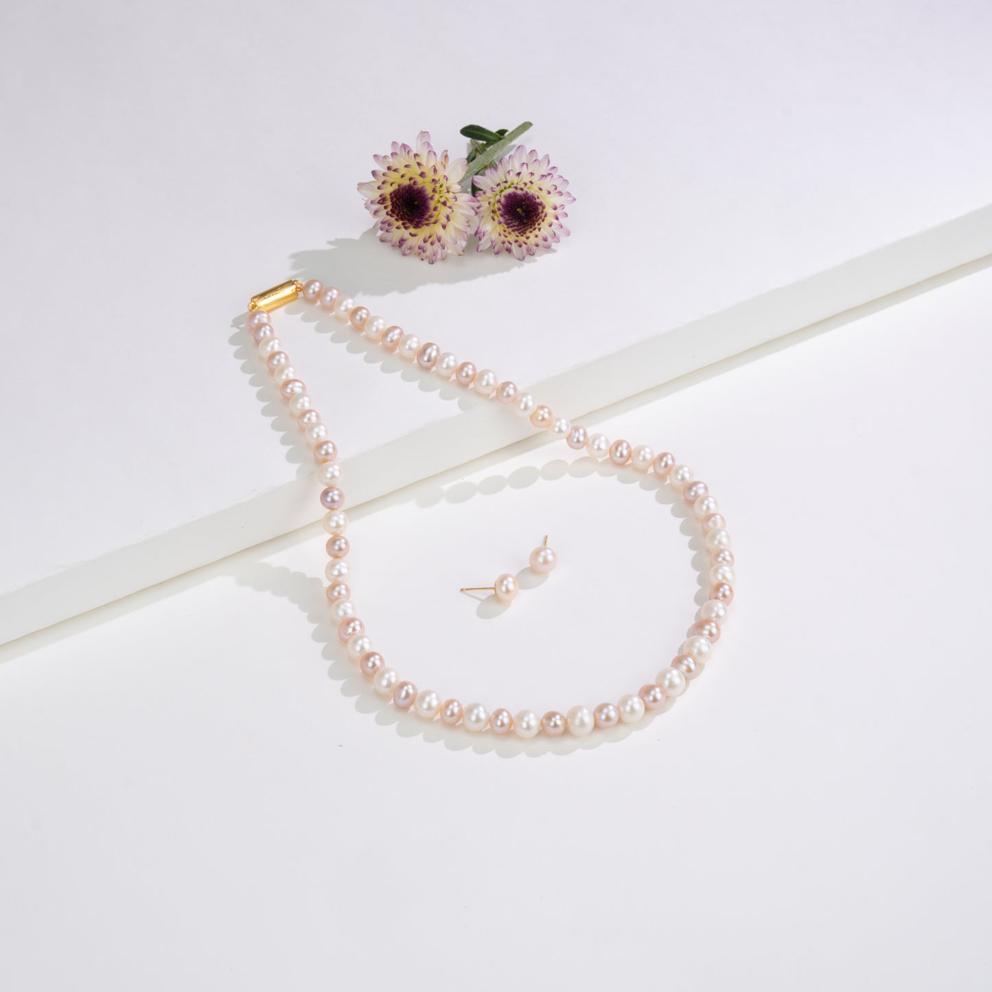 7.0-8.0mm Multicolor Near Round Freshwater Pearl Necklace Set- AA Quality