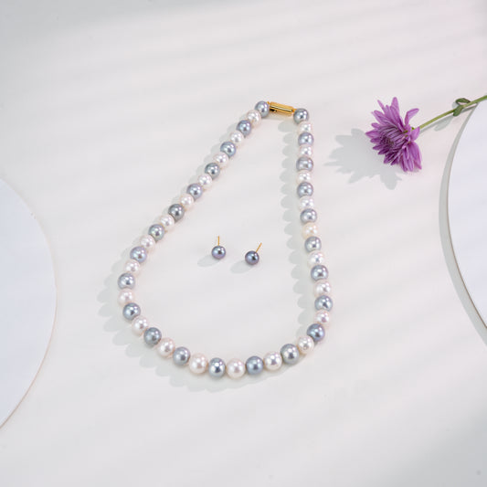 9.0-10.0mm Multicolor Near Round Freshwater Necklace Set - AA Quality