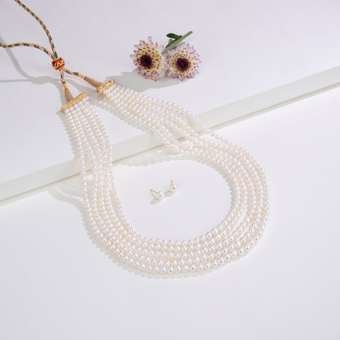 4.0-5.0mm White Near Round Freshwater Pearl Necklace Set - AA Quality