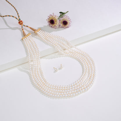 4.0-5.0mm White Near Round Freshwater Pearl Necklace Set - AA Quality
