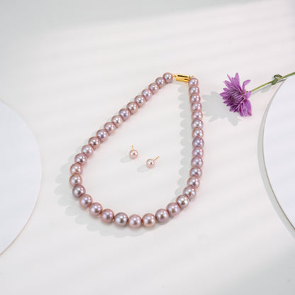 11.0-12.0mm Near Round Lavender Freshwater Pearl Necklace Set - AA Quality