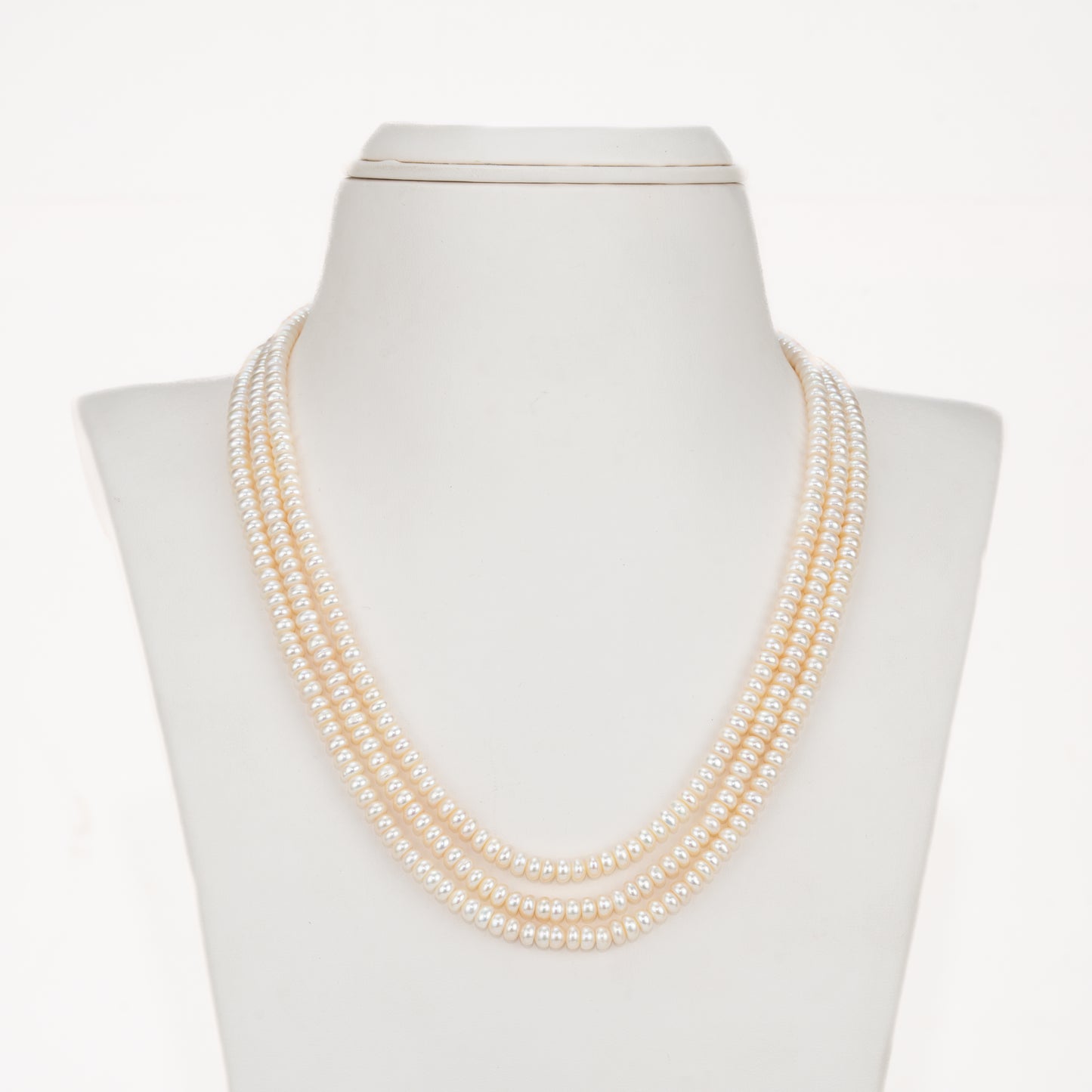 3.0-4.0mm White Button Freshwater Pearl Necklace Set - AA