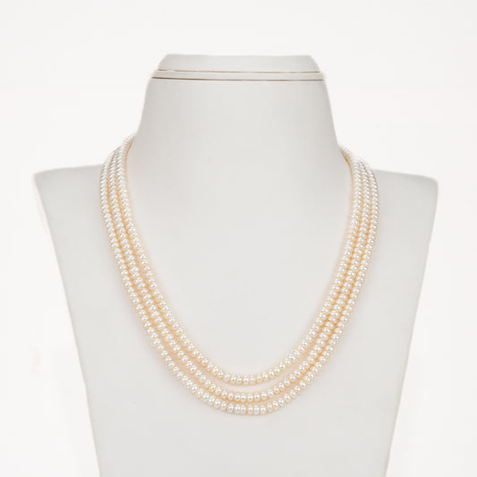 3.0-4.0mm White Button Freshwater Pearl Necklace Set - AA