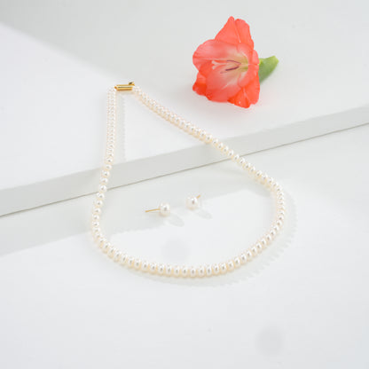 5.0-6.0mm White Button Freshwater Pearl Necklace Set - AA Quality