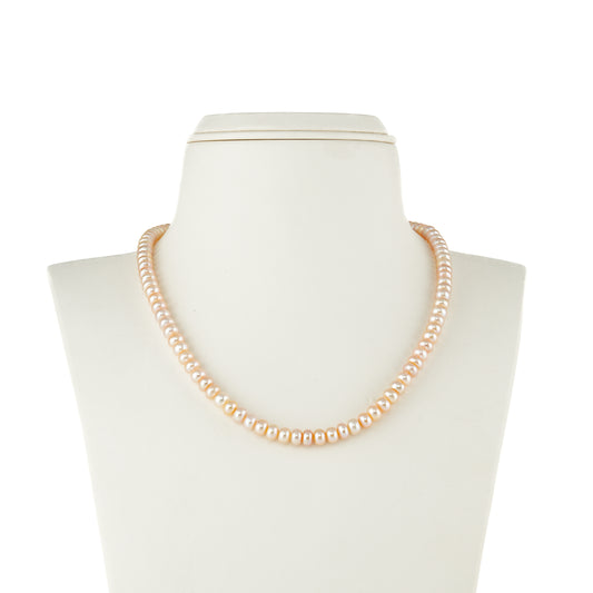 5.0-6.0mm Pink Button Freshwater Pearl Necklace Set - AA Quality