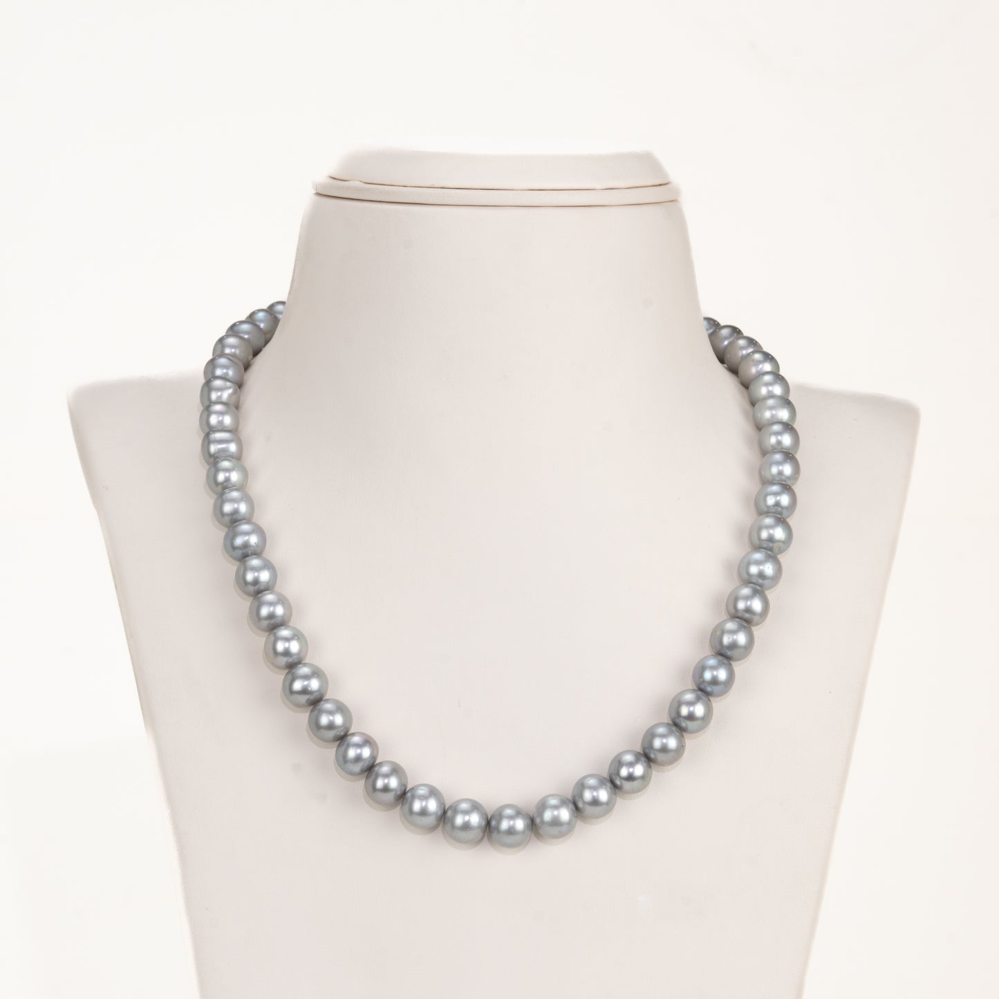 9.0-10-0mm Grey Near Round Freshwater Pearl Necklace Set - AA Quality