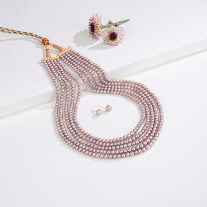 5.0-6.0mm Pink Near Round Freshwater Pearl necklace Set -AA Quality