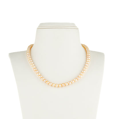 6.0-7.0mm Pink Near Round Freshwater Pearl Necklace Set - AA Quality