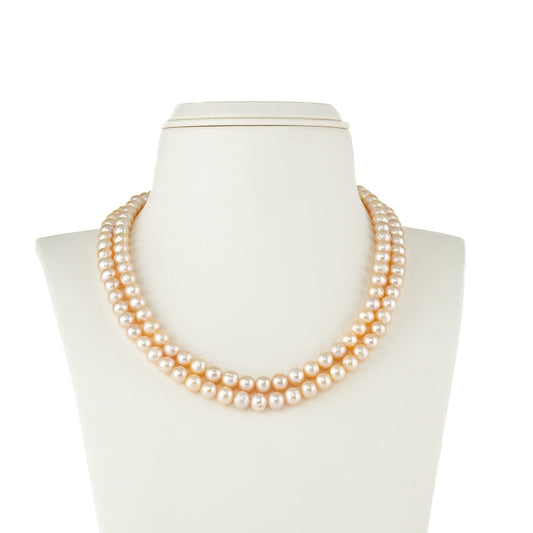 7.0-8.0mm Pink Near Round Freshwater Pearl Necklace Set - AA Quality