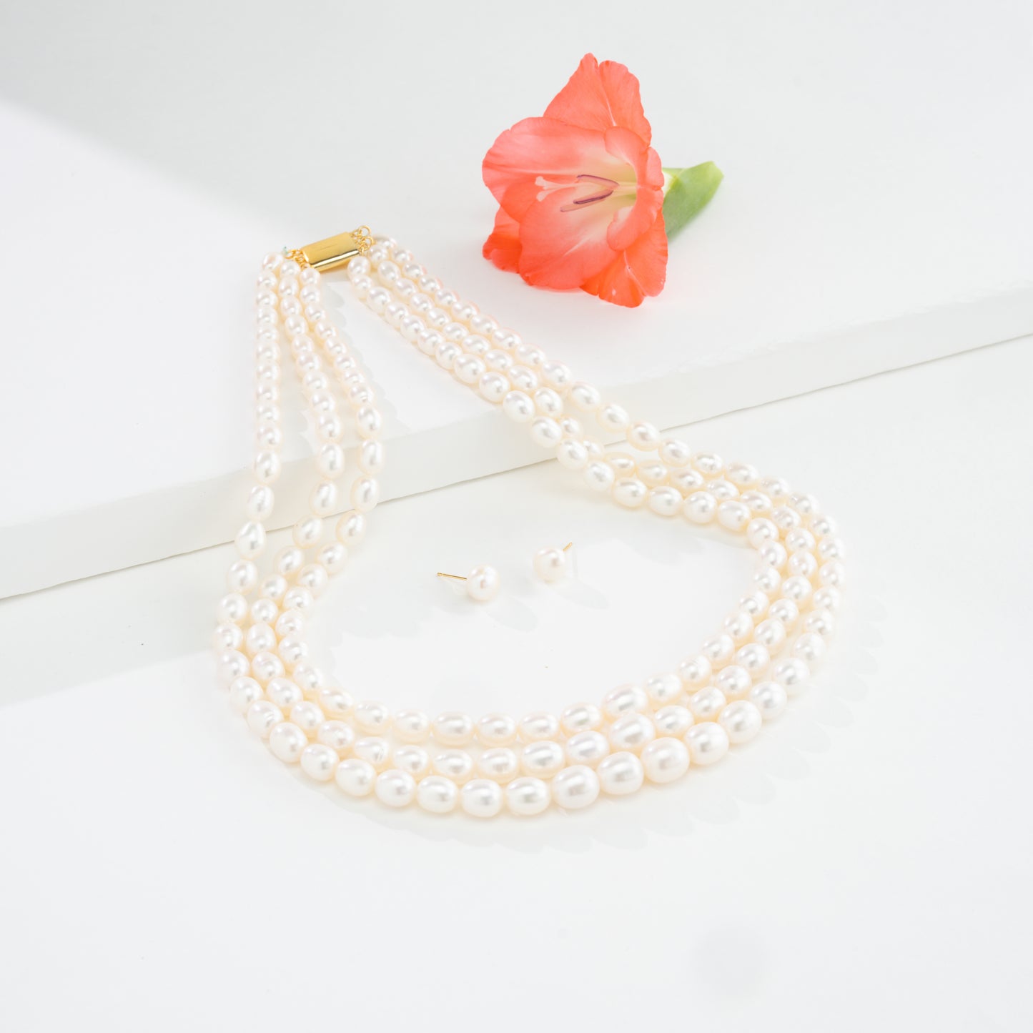 Grading White Drop Freshwater Pearl Necklace Set - AA Quality