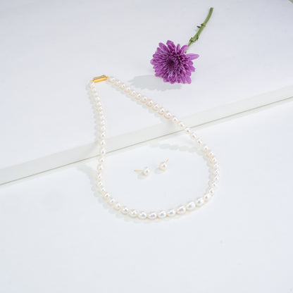 9.0-10.0mm White Drop Freshwater Pearl Necklace Set - AA Quality