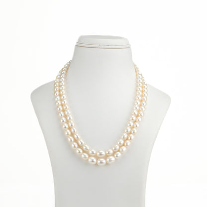 9.0-10.0mm White Drop Freshwater Pearl Necklace Set - AA Quality