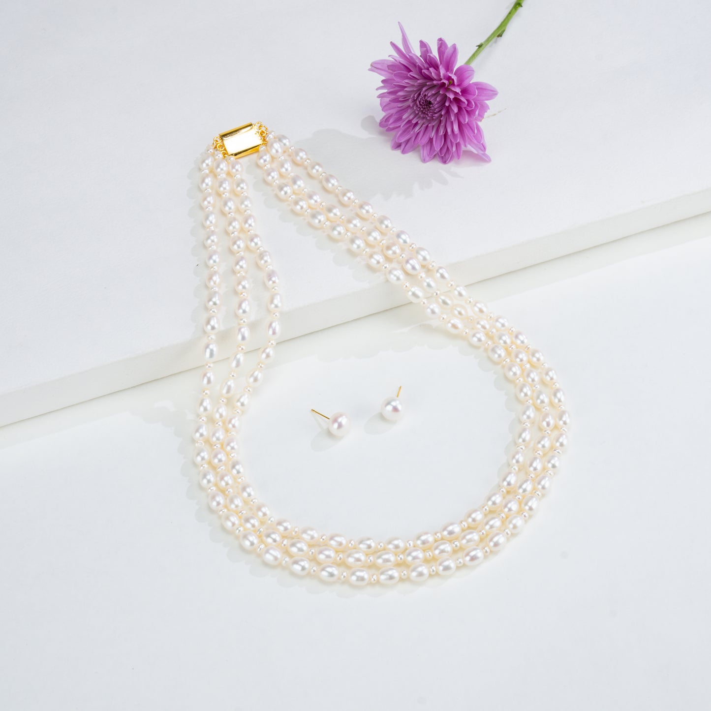 7.0-8.0mm White Fancy Freshwater Pearl Necklace Set - AA Quality
