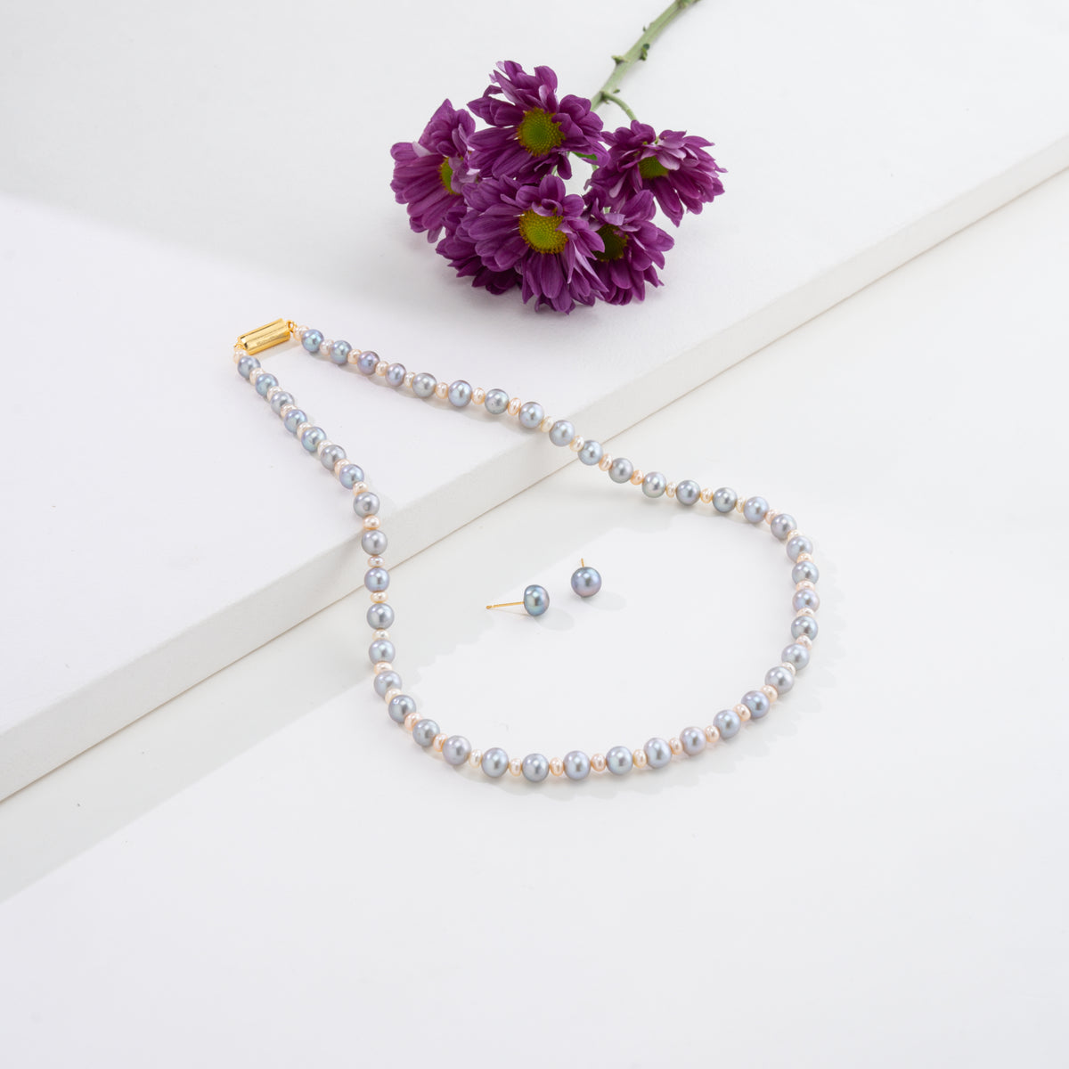 6.0-7.0mm White Mix Freshwater Pearl Necklace Set - AA Quality