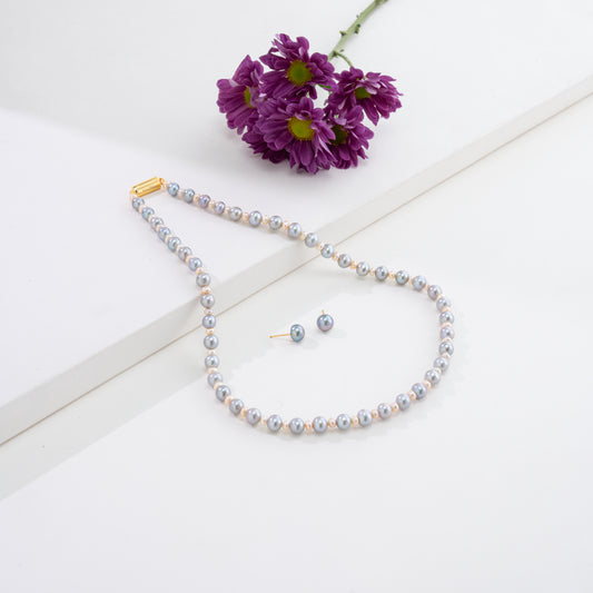 6.0-7.0mm White Mix Freshwater Pearl Necklace Set - AA Quality