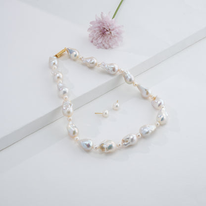 23.0-24.0mm White Mix Baroque Freshwater Pearl Necklace Set - AA Quality