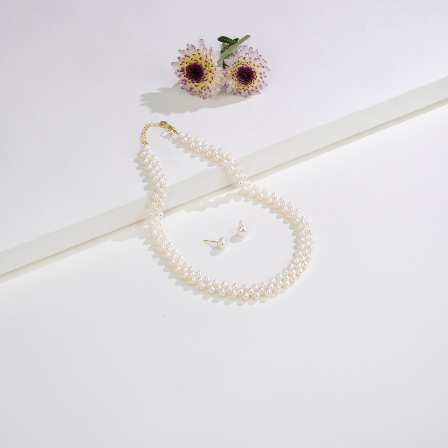 3.0-4.0 White Fancy Freshwater Pearl Necklace Set - AA Quality