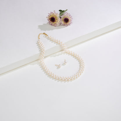 3.0-4.0 White Fancy Freshwater Pearl Necklace Set - AA Quality