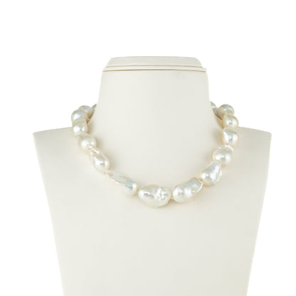 19.0-20.0mm White Baroque Freshwater Pearl Necklace Set- AA Quality
