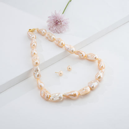 26.0-27.0mm Pink Baroque Freshwater Pearl Necklace Set - AA Quality