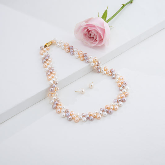 6.0-7.0mm Multicolor Fancy Freshwater Pearl Necklace Set - AA Quality