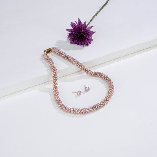 2.0-3.0mm Oval Pink Fancy Freshwater Pearl Necklace Set - AA Quality