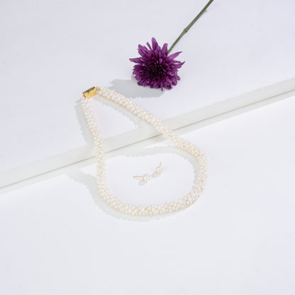 2.0-3.0mm White Oval Fancy Freshwater Pearl Necklace Set - AA Quality