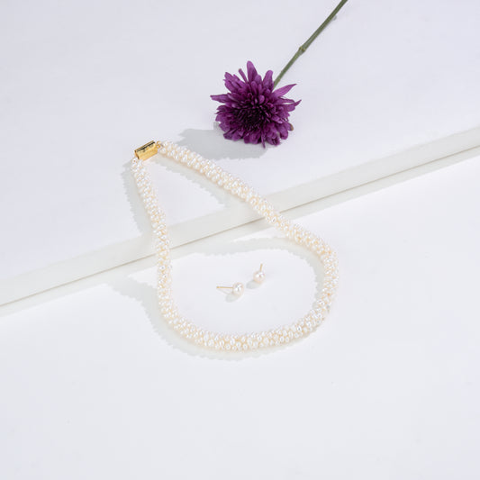 2.0-3.0mm White Oval Fancy Freshwater Pearl Necklace Set - AA Quality